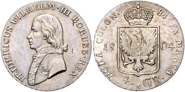 Brandenburg/-Preußen. 
Friedrich Wilhelm III. 1797-1840. 1/6 Taler 1804 A. Old....