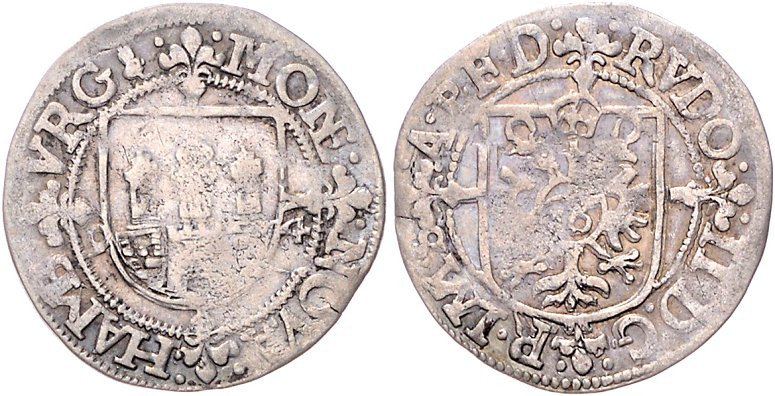 Hamburg, Stadt. 
1/16 Taler (Doppelschilling) 1594, mit Titel Rudolfs II., Wapp...