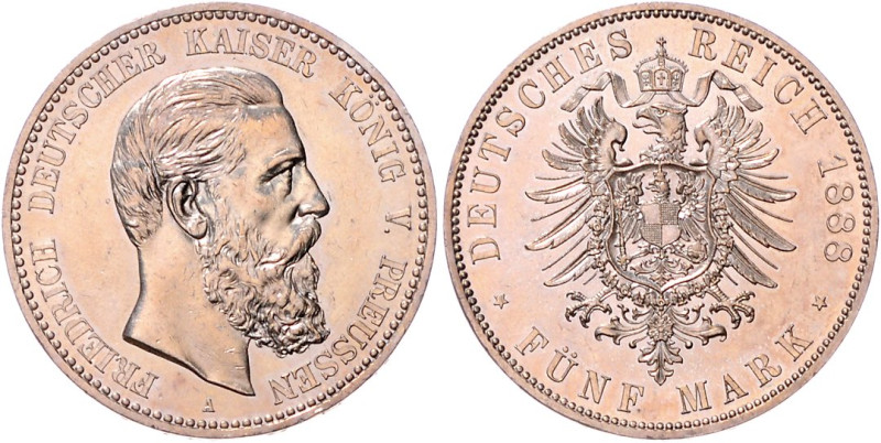 Preußen. 
Friedrich III. 1888. 5 Mark 1888. Jaeger&nbsp;99. Los wie vor. 


...