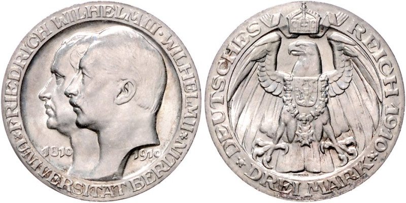 Preußen. 
Wilhelm II. 1888-1918. 3 Mark 1910, Universität Berlin. Jaeger&nbsp;1...