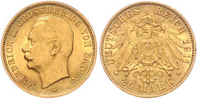 Baden. 
Friedrich II. 1907-1918. 20 Mark 1911 G. Jaeger&nbsp;192. 


winz. Rdu, ss-vz