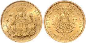 Hamburg. 
20 Mark 1876 J. Jaeger&nbsp;210. 


winzigste Rf., vz-stfr