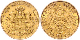 Hamburg. 
20 Mark 1895 J. Jaeger&nbsp;212. 


winz. Rdu, ss-vz
