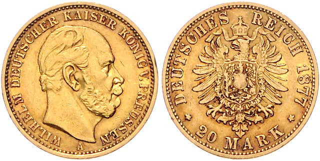 Preussen. 
Wilhelm I. 1871-1888. 20 Mark 1877 A. Jaeger&nbsp;246. Los wie vor. ...