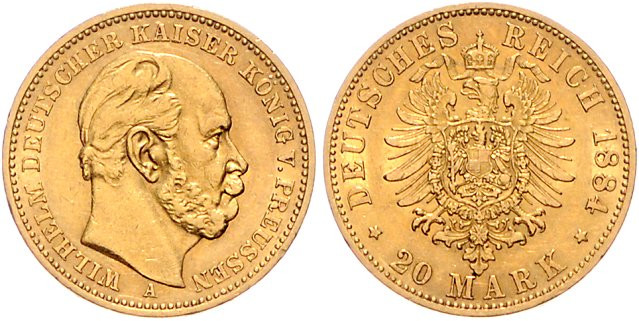 Preussen. 
Wilhelm I. 1871-1888. 20 Mark 1884 A. Jaeger&nbsp;246. 


ss