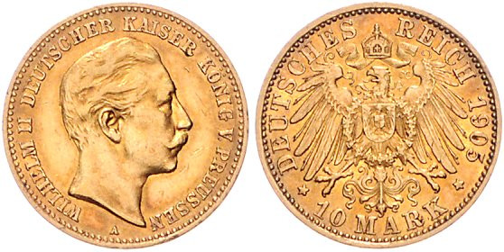 Preussen. 
Wilhelm II. 1888-1918. 10 Mark 1903 A. Jaeger&nbsp;251. 


schöne...