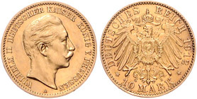 Preussen. 
Wilhelm II. 1888-1918. 10 Mark 1912 A. Jaeger&nbsp;251. 


winziger Rf., ss-vz