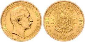 Preussen. 
Wilhelm II. 1888-1918. 20 Mark 1888 A. Jaeger&nbsp;250. 


ss/ss-vz