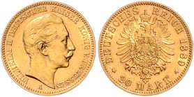 Preussen. 
Wilhelm II. 1888-1918. 20 Mark 1889 A. Jaeger&nbsp;250. 


winz. Rf., winz. Kratzer, ss-f. vz