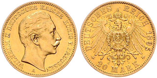 Preussen. 
Wilhelm II. 1888-1918. 20 Mark 1895 A. Jaeger&nbsp;252. 


ss/f. ...