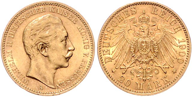 Preussen. 
Wilhelm II. 1888-1918. 20 Mark 1900 A. Jaeger&nbsp;252. 


ss/vz