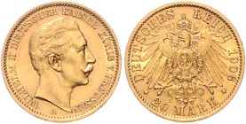 Preussen. 
Wilhelm II. 1888-1918. 20 Mark 1906 A. Jaeger&nbsp;252. 


winzigste Rf., ss-vz