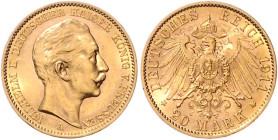 Preussen. 
Wilhelm II. 1888-1918. 20 Mark 1911 A. Jaeger&nbsp;252. 


winzigste Rf., vz-f. stfr