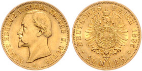 Sachsen/-Coburg und Gotha. 
Ernst II. 1844-1893. 20 Mark 1886 A. Jaeger&nbsp;271. 


winz. Rf., f. vz