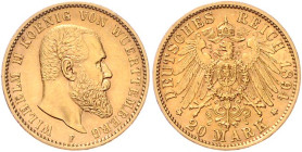 Württemberg. 
Wilhelm II. 1891-1918. 20 Mark 1894 F. Jaeger&nbsp;296. 


winz. Rdu, ss-vz