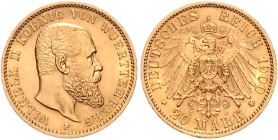 Württemberg. 
Wilhelm II. 1891-1918. 20 Mark 1900 F. Jaeger&nbsp;296. 


f. vz