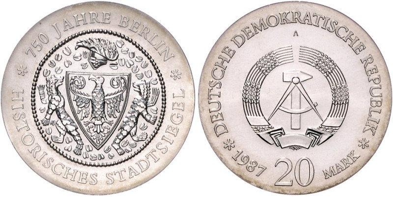 Gedenkmünzen. 
20 Mark. 1987, Stadtsiegel. Jaeger&nbsp;1617. 


stempelfrisc...