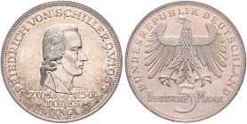 DM-Gedenkmünzen. 
5 DM 1955 F, Schiller. Jaeger&nbsp;389. 


vz/f. stfr