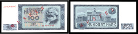 Geldscheine der DDR. 
Geldscheinserie 1964. 20 u. 100 MDN als Musternoten, mit KN "AA 000000" bzw. "AA 0000000" u. rotem Überdruck "MUSTER", Grab. DD...