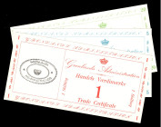 Ausländische Geldscheine. 
Grönland. 
1, 5 u. 20 Skilling o.D. (1942), Grönlands Administration, Trade Certificate, einseitig. Pick&nbsp;M8,&nbsp;M9...