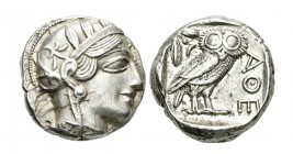 Atica. Tetradracma. 454-404 a.C. Atenas. (Gc-2526). (Cng IV-1597). Anv.: Cabeza de Atenas con casco a derecha. Rev.: Lechuza a derecha, mirando de fre...