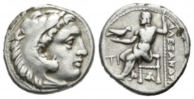 Imperio Macedonio. Alejandro III Magno. Dracma. 336-323 a.C. Sardes. (Price-2629). Anv.: Cabeza de Heracles a derecha recubierta con piel de león. Rev...