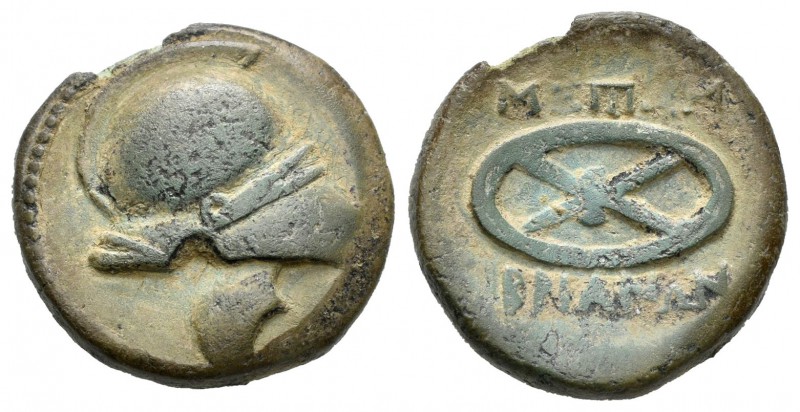 Mesembria. Tracia. AE 19. 300-250 a.C. (SNG Cop-658). Anv.: Casco tracio. Rev.: ...