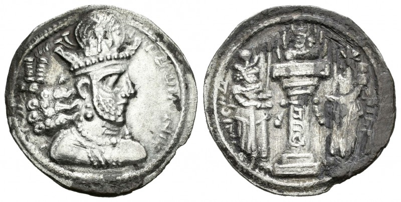 Imperio Sasánida. Shapur I. Dracma. 309-379 a.C. (Shelwood-32). Ag. 4,06 g. MBC+...