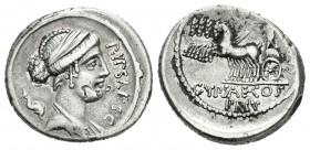 Plautia. Denario. 60 a.C. Roma. (Ffc-997). (Craw-420/2a). (Cal-1126). Ag. 3,96 g. Contramarca en anverso. MBC. Est...80,00.
