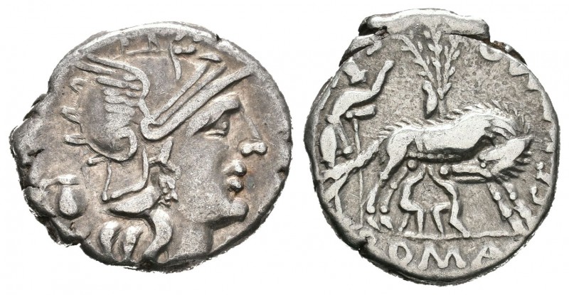 Pompeia. Denario. 137 a.C. Italia Central. (Ffc-1020). Anv.: Cabeza de Roma a de...