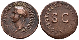 Druso. As. 23. Roma. (Spink-1794). (Ric-45, de Tiberio). Rev.: PONTIF TRIBVN POTEST ITER SC. 10,29 g. Pátina de monetario. MBC-. Est...110,00.