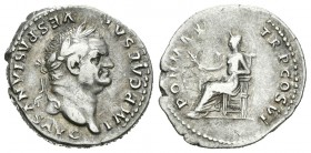Vespasiano. Denario. 75 d.C. Roma. (Spink-2301). (Ric-90). Rev.: PON MAX TR P COS VI. Ag. 3,17 g. MBC-. Est...50,00.