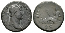 Adriano. As. 134-138 d.C. Roma. (Ric-852). (Cu-823). Rev.: HISP(ANIA) S C. Hispania tumbada a izquierda con una rama. Ae. 11,62 g. BC+. Est...160,00.