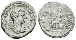 Eliogábalo. Antoniniano. 218 d.C. Roma. (Spink-7493). (Ric-1). Rev.: P M TR P COS P P. Roma sentada a izquierda con Victoria, lanza y escudo a su espa...