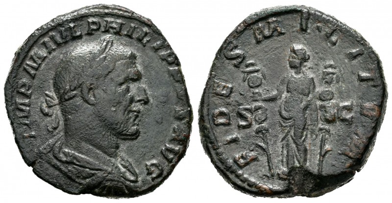 Filipo I. Sestercio. 244-45. Roma. (Spink-8994). Rev.: FIDES MILITVM SC. Ae. 18,...