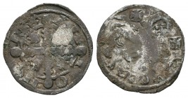 Reino de Castilla y León. Alfonso IX (1188-1230). Dinero. (Bautista-214.1). (Abm-121.1). Ve. 0,75 g. Cruz encima y delante del león. MBC-. Est...45,00...