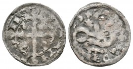 Reino de Castilla y León. Alfonso IX (1188-1230). Dinero. (Abm-133.1). Ve. 1,04 g. Marca de ceca estrella. Escasa. BC+. Est...35,00.