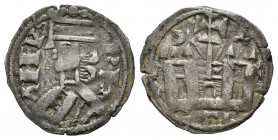 Reino de Castilla y León. Alfonso VIII (1158-1214). Dinero. (Abm-204.2). (Bautista-322). Ve. 1,13 g. Con creciente y estrella sobre el castillo. MBC+....
