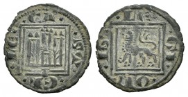 Reino de Castilla y León. Alfonso X (1252-1284). Óbolo. Coruña. (Abm-281.1). (Bautista-411). Ve. 0,53 g. Con venera bajo el castillo. MBC+. Est...45,0...