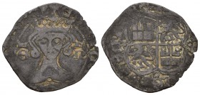 Reino de Castilla y León. Enrique II (1368-1379). Real. (Abm-432). (Bautista-589). Ve. 2,13 g. Sin ceca. Cuatro roeles en los extremos del cuartelado....
