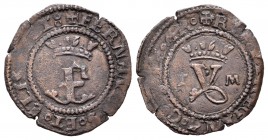 Fernando e Isabel (1474-1504). Blanca. Toledo. (Cal-no cita). (RS-no cita). Anv.: Sin marcas. Rev.: Y coronada entre T y M. Ae. 1,35 g. MBC. Est...20,...