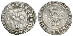 Fernando e Isabel (1474-1504). 1/2 real. Burgos. (Cal-427). Ag. 1,58 g. Estrella y hoja de perejil en leyendas. Rayas en reverso. MBC/MBC-. Est...50,0...