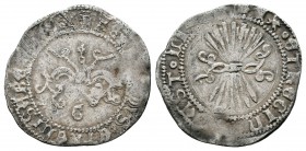 Fernando e Isabel (1474-1504). 1/2 real. Granada. (Cal-446). Ag. 1,62 g. Con G en anverso. MBC-. Est...80,00.