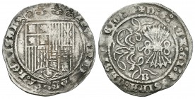 Fernando e Isabel (1474-1504). 1 real. Burgos. (Cal-289). Ag. 3,31 g. Con cabeza de águila en la leyenda del reverso. Escasa. MBC-. Est...80,00.