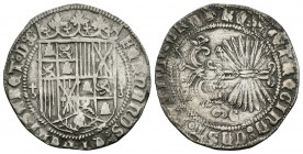 Fernando e Isabel (1474-1504). 1 real. Granada. (Cal-321). Ag. 3,12 g. Escudo entre globos crucíferos. MBC. Est...90,00.