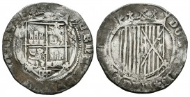 Fernando e Isabel (1474-1504). 1 real. Segovia. (Cal-337 variante). Ag. 2,94 g. Anterior a la Pragmática. Florones en anverso y reverso. Acueducto de ...