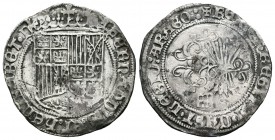 Fernando e Isabel (1474-1504). 1 real. Segovia. P. (Cal-341). Ag. 3,10 g. Acueducto de dos pisos y P en reverso. MBC. Est...90,00.