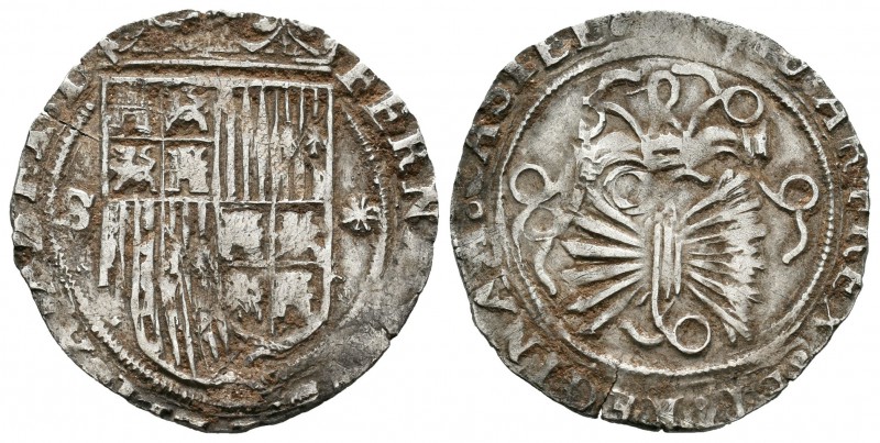 Fernando e Isabel (1474-1504). 1 real. Sevilla. (Cal-379). Ag. 3,45 g. Escudo en...