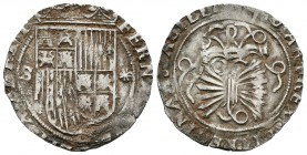 Fernando e Isabel (1474-1504). 1 real. Sevilla. (Cal-379). Ag. 3,45 g. Escudo entre S y estrella. MBC-. Est...70,00.