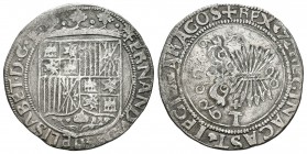 Fernando e Isabel (1474-1504). 1 real. Toledo. (Cal-402). Ag. 3,17 g. Con T superada de cruz en reverso. Las "N" de la leyenda invertidas. MBC-. Est.....